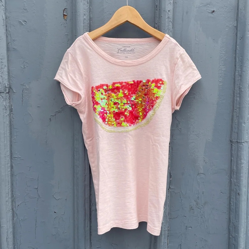 Crew Cuts Cotton Watermelon  sequin T-Shirt, size 12
